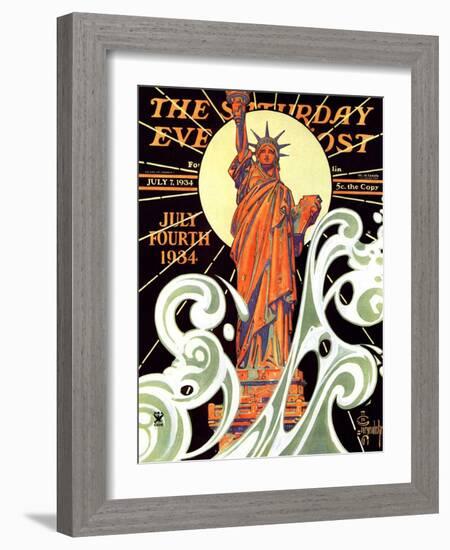 "Statue of Liberty," Saturday Evening Post Cover, July 7, 1934-Joseph Christian Leyendecker-Framed Giclee Print