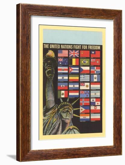 Statue of Liberty, UN Flags, New York City-null-Framed Art Print