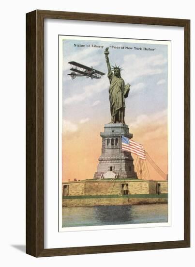 Statue of Liberty with Biplane, New York City-null-Framed Premium Giclee Print