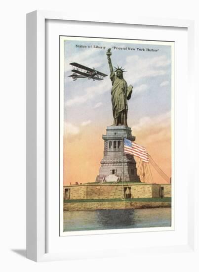 Statue of Liberty with Biplane, New York City-null-Framed Premium Giclee Print