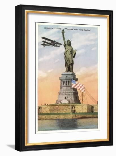 Statue of Liberty with Biplane, New York City-null-Framed Premium Giclee Print