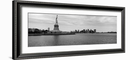 Statue of Liberty with Manhattan Skyline in the Background, Ellis Island, New Jersey-null-Framed Photographic Print