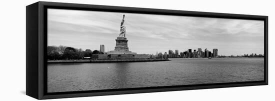 Statue of Liberty with Manhattan Skyline in the Background, Ellis Island, New Jersey-null-Framed Premier Image Canvas