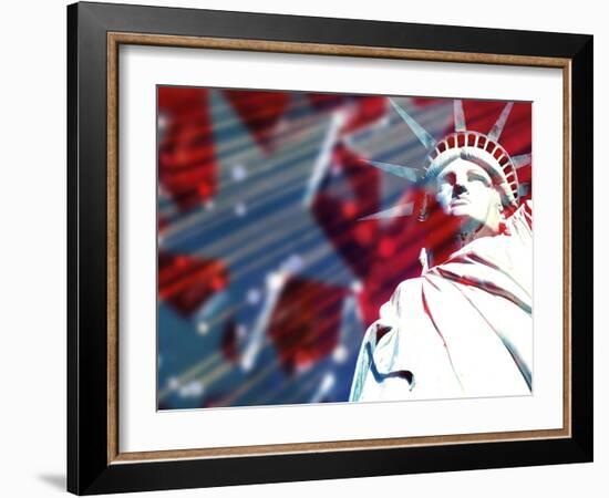 Statue of Liberty with Symbolic Stars and Stripes in the Background-null-Framed Photographic Print