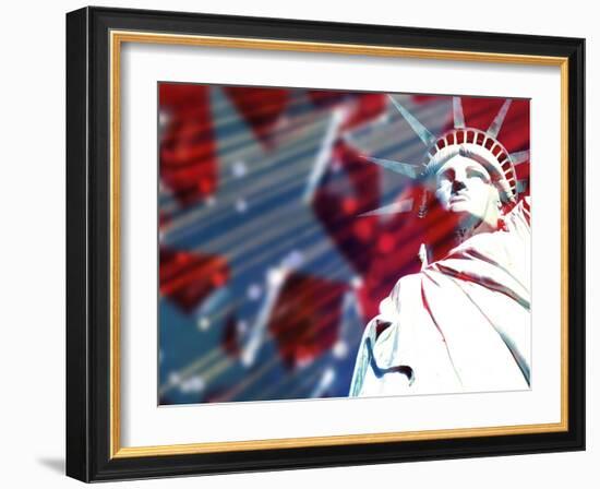 Statue of Liberty with Symbolic Stars and Stripes in the Background-null-Framed Photographic Print