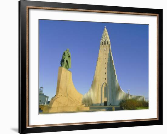 Statue of Liefur Eiriksson and the Hallgrimskikja Church, Reykjavik, Iceland, Polar Regions-Simon Harris-Framed Photographic Print