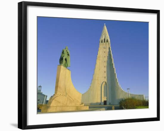 Statue of Liefur Eiriksson and the Hallgrimskikja Church, Reykjavik, Iceland, Polar Regions-Simon Harris-Framed Photographic Print