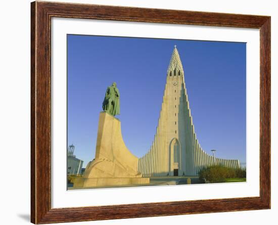 Statue of Liefur Eiriksson and the Hallgrimskikja Church, Reykjavik, Iceland, Polar Regions-Simon Harris-Framed Photographic Print