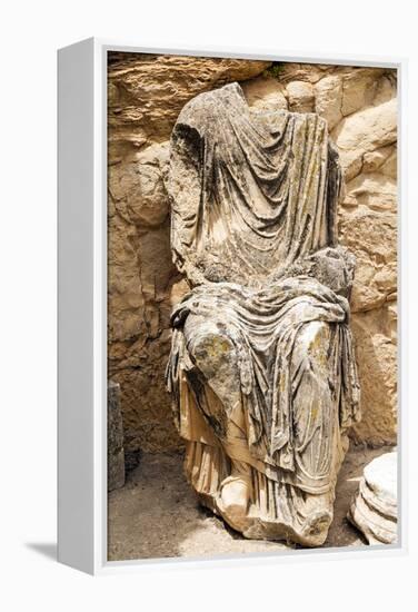 Statue of Marcus Aurelius, Roman ruins, Dougga Archaeological Site, Tunisia-Nico Tondini-Framed Premier Image Canvas