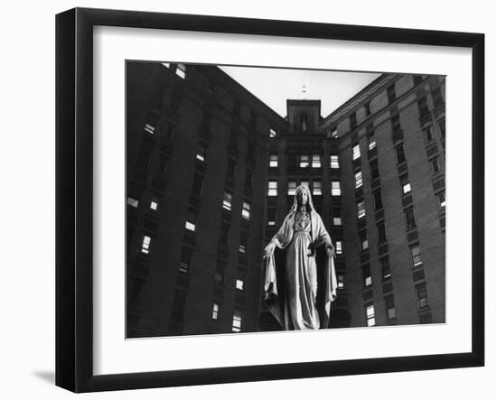 Statue of Mary in front of Catholic Hospital in Chicago, Symbolizing Mother of Mercy-John Dominis-Framed Photographic Print