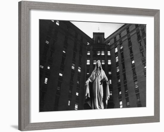 Statue of Mary in front of Catholic Hospital in Chicago, Symbolizing Mother of Mercy-John Dominis-Framed Photographic Print
