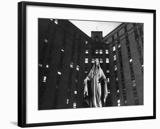 Statue of Mary in front of Catholic Hospital in Chicago, Symbolizing Mother of Mercy-John Dominis-Framed Photographic Print