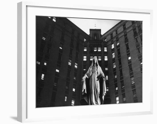 Statue of Mary in front of Catholic Hospital in Chicago, Symbolizing Mother of Mercy-John Dominis-Framed Photographic Print