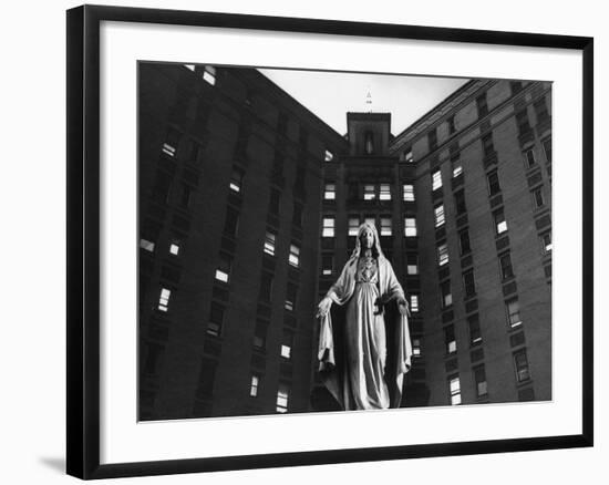 Statue of Mary in front of Catholic Hospital in Chicago, Symbolizing Mother of Mercy-John Dominis-Framed Photographic Print