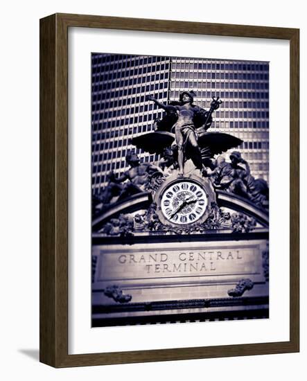 Statue of Mercury and Clock on the 42nd Street Facade of Grand Central Terminus Station, Manhattan,-Gavin Hellier-Framed Photographic Print