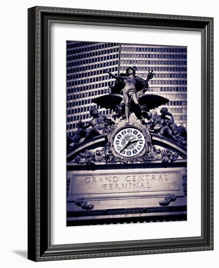 Statue of Mercury and Clock on the 42nd Street Facade of Grand Central Terminus Station, Manhattan,-Gavin Hellier-Framed Photographic Print