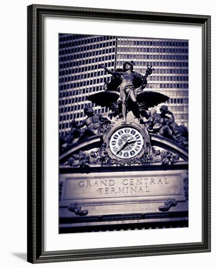 Statue of Mercury and Clock on the 42nd Street Facade of Grand Central Terminus Station, Manhattan,-Gavin Hellier-Framed Photographic Print