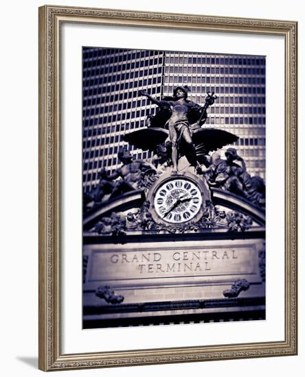 Statue of Mercury and Clock on the 42nd Street Facade of Grand Central Terminus Station, Manhattan,-Gavin Hellier-Framed Photographic Print