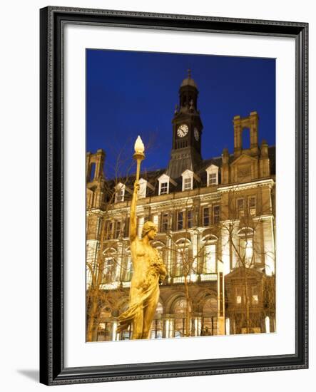 Statue of Morn and Old Post Office in City Square at Dusk, Leeds, West Yorkshire, Yorkshire, Englan-Mark Sunderland-Framed Photographic Print