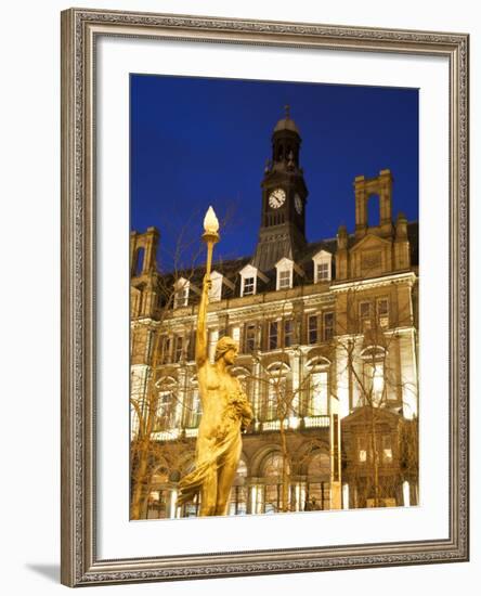 Statue of Morn and Old Post Office in City Square at Dusk, Leeds, West Yorkshire, Yorkshire, Englan-Mark Sunderland-Framed Photographic Print