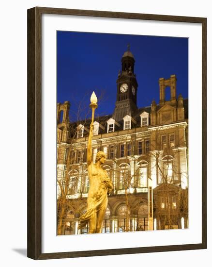 Statue of Morn and Old Post Office in City Square at Dusk, Leeds, West Yorkshire, Yorkshire, Englan-Mark Sunderland-Framed Photographic Print
