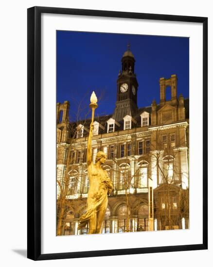 Statue of Morn and Old Post Office in City Square at Dusk, Leeds, West Yorkshire, Yorkshire, Englan-Mark Sunderland-Framed Photographic Print