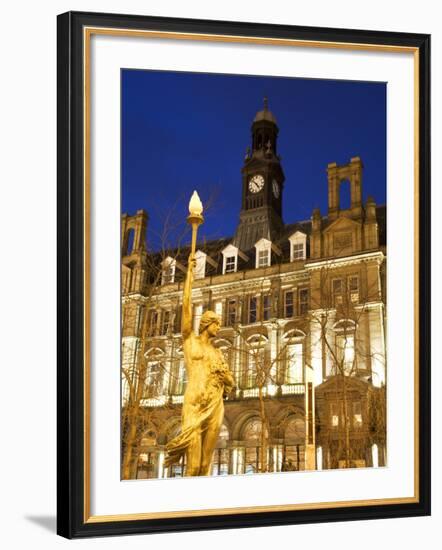 Statue of Morn and Old Post Office in City Square at Dusk, Leeds, West Yorkshire, Yorkshire, Englan-Mark Sunderland-Framed Photographic Print