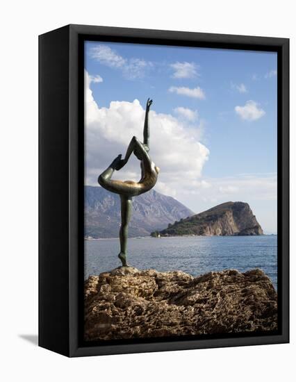 Statue of Naked Dancing Female on a Rock Near the Adriatic, Sveti Nikola Island in the Background-Martin Child-Framed Premier Image Canvas