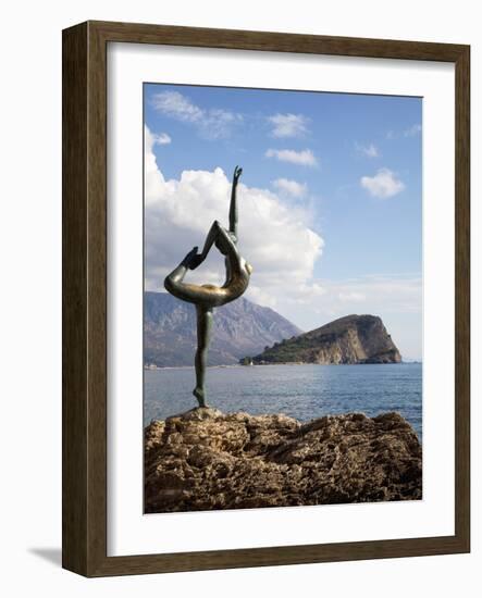 Statue of Naked Dancing Female on a Rock Near the Adriatic, Sveti Nikola Island in the Background-Martin Child-Framed Photographic Print