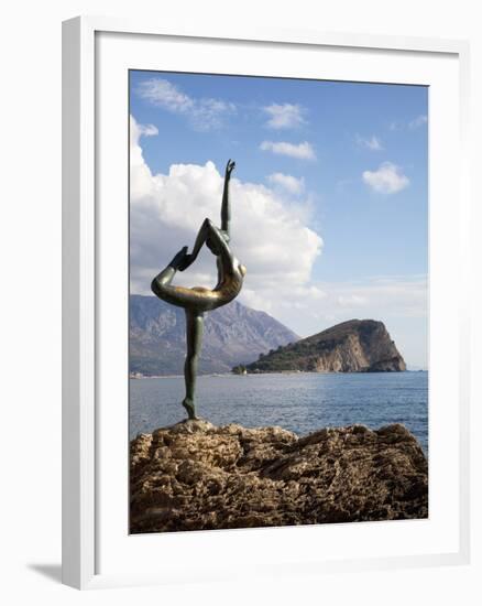 Statue of Naked Dancing Female on a Rock Near the Adriatic, Sveti Nikola Island in the Background-Martin Child-Framed Photographic Print