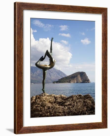 Statue of Naked Dancing Female on a Rock Near the Adriatic, Sveti Nikola Island in the Background-Martin Child-Framed Photographic Print