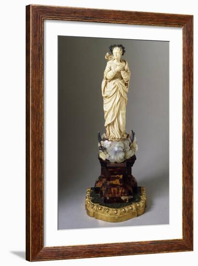 Statue of Our Lady on Cloud, with Snake and Crescent Moon, Ivory, Mother of Pearl and Tortoiseshell-null-Framed Giclee Print