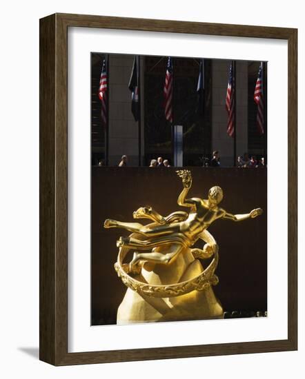 Statue of Prometheus in the Plaza of the Rockefeller Center, Manhattan, New York City, USA-Amanda Hall-Framed Photographic Print