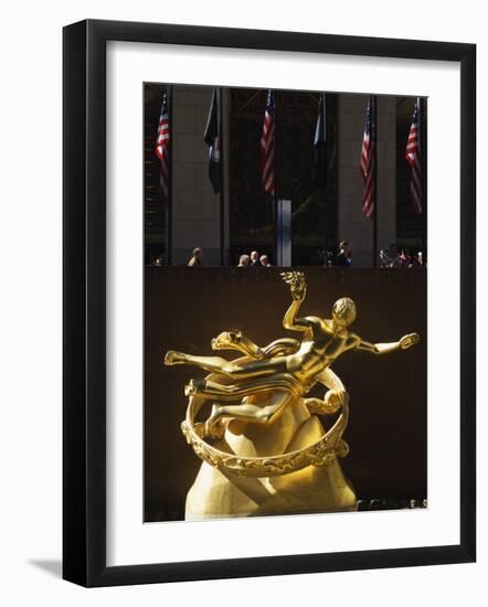 Statue of Prometheus in the Plaza of the Rockefeller Center, Manhattan, New York City, USA-Amanda Hall-Framed Photographic Print