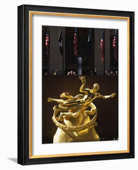 Statue of Prometheus in the Plaza of the Rockefeller Center, Manhattan, New York City, USA-Amanda Hall-Framed Photographic Print