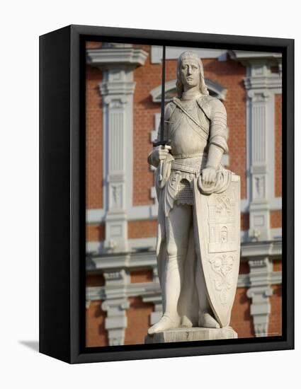 Statue of Roland in Front of the House of the Blackheads, Melngalvju Nams, Town Hall Square, Riga-Gary Cook-Framed Premier Image Canvas