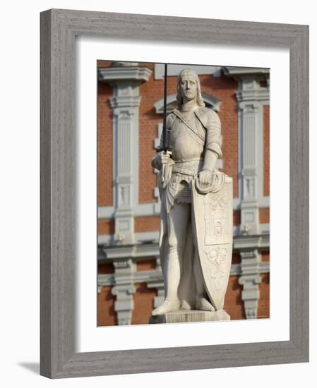 Statue of Roland in Front of the House of the Blackheads, Melngalvju Nams, Town Hall Square, Riga-Gary Cook-Framed Photographic Print