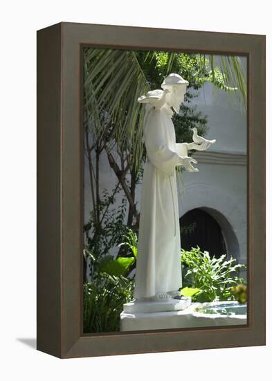 Statue of Saint Francis of Assisi in the Garden of San Diego Mission, California-null-Framed Premier Image Canvas