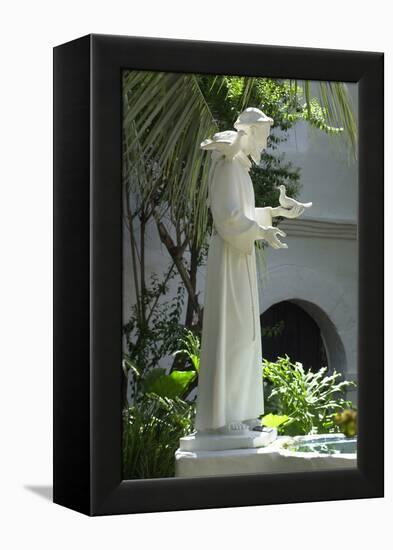 Statue of Saint Francis of Assisi in the Garden of San Diego Mission, California-null-Framed Premier Image Canvas