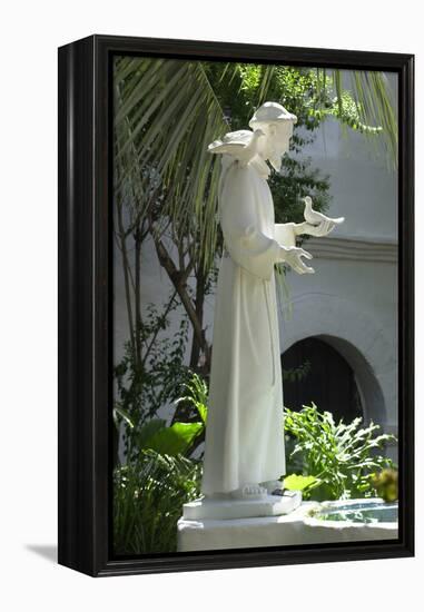 Statue of Saint Francis of Assisi in the Garden of San Diego Mission, California-null-Framed Premier Image Canvas