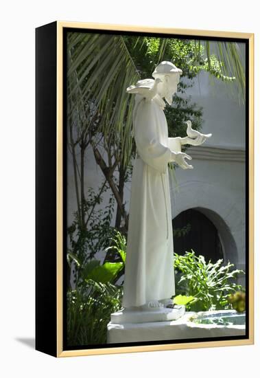 Statue of Saint Francis of Assisi in the Garden of San Diego Mission, California-null-Framed Premier Image Canvas