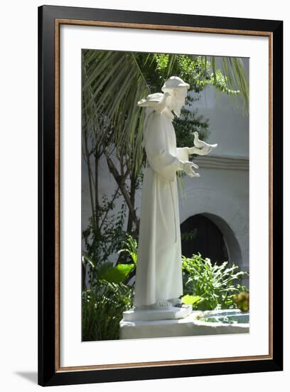 Statue of Saint Francis of Assisi in the Garden of San Diego Mission, California-null-Framed Photographic Print