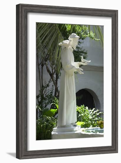 Statue of Saint Francis of Assisi in the Garden of San Diego Mission, California-null-Framed Photographic Print