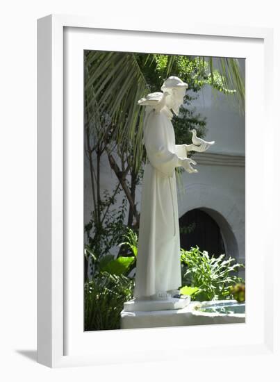 Statue of Saint Francis of Assisi in the Garden of San Diego Mission, California-null-Framed Photographic Print