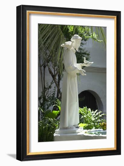 Statue of Saint Francis of Assisi in the Garden of San Diego Mission, California-null-Framed Photographic Print