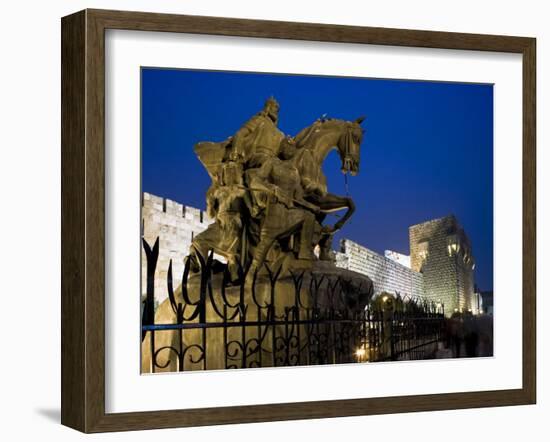 Statue of Saladin Stands in Front of the Citadel, Damascus, Syria-Julian Love-Framed Photographic Print