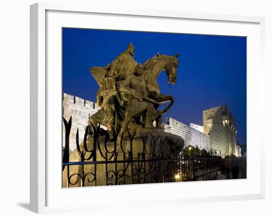 Statue of Saladin Stands in Front of the Citadel, Damascus, Syria-Julian Love-Framed Photographic Print