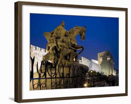 Statue of Saladin Stands in Front of the Citadel, Damascus, Syria-Julian Love-Framed Photographic Print