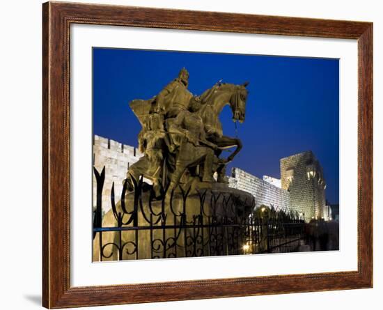 Statue of Saladin Stands in Front of the Citadel, Damascus, Syria-Julian Love-Framed Photographic Print