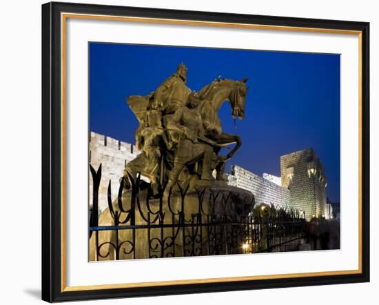 Statue of Saladin Stands in Front of the Citadel, Damascus, Syria-Julian Love-Framed Photographic Print